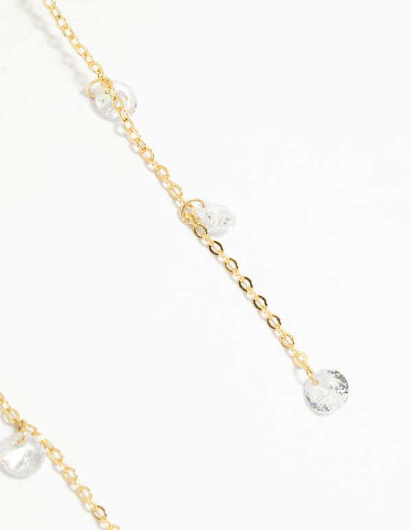 Gold Plated Cubic Zirconia Flower Chain Drop Earrings