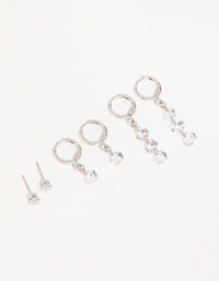 Silver Cubic Zirconia Stud & Huggie Earrings 3-Pack - link has visual effect only