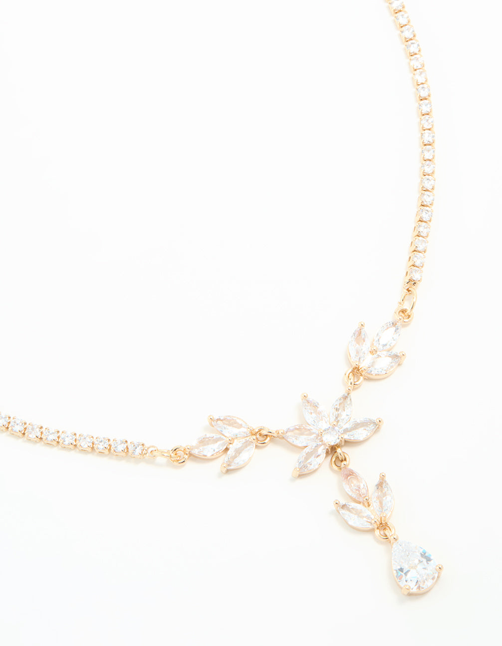 Gold Cubic Zirconia Cascading Flower Necklace