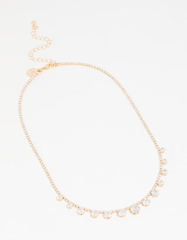 Gold Cubic Zirconia Graduating Round Necklace