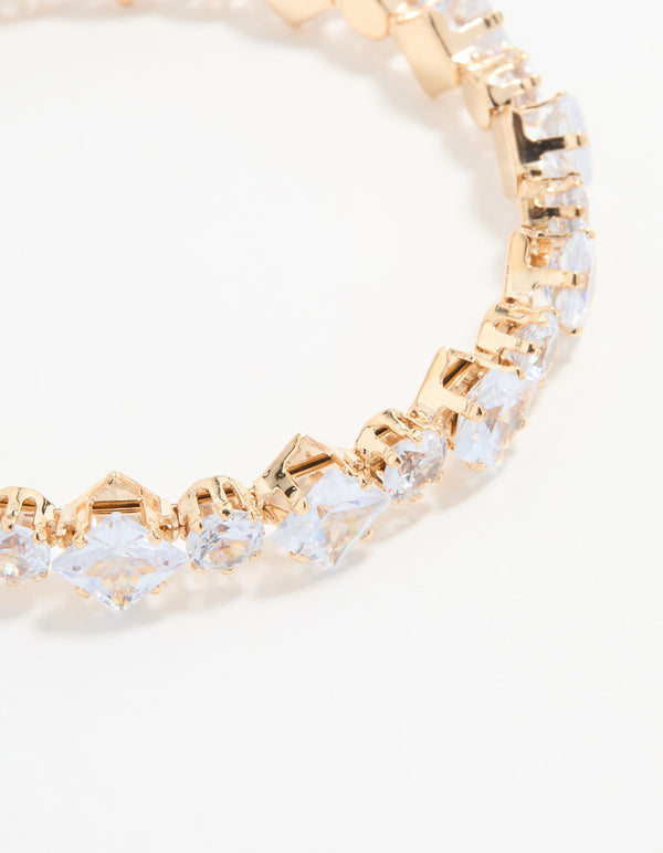 Gold Cubic Zirconia Mixed Shape Wrist Cuff