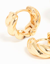 Gold Plated Brass Twist & Ribbed Huggie Earrings 2-Pack - link has visual effect only