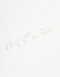 Silver Plated Brass Diamante Baguette Flower Hoop & Stud Earrings 4-Pack - link has visual effect only