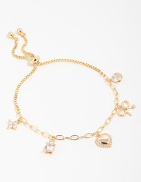 Gold Plated Brass Cubic Zirconia Heart & Bow Charm Toggle Bracelet - link has visual effect only
