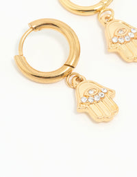 Waterproof Gold Plated Stainless Steel Hamsa Hand Hoop Earrings - link has visual effect only
