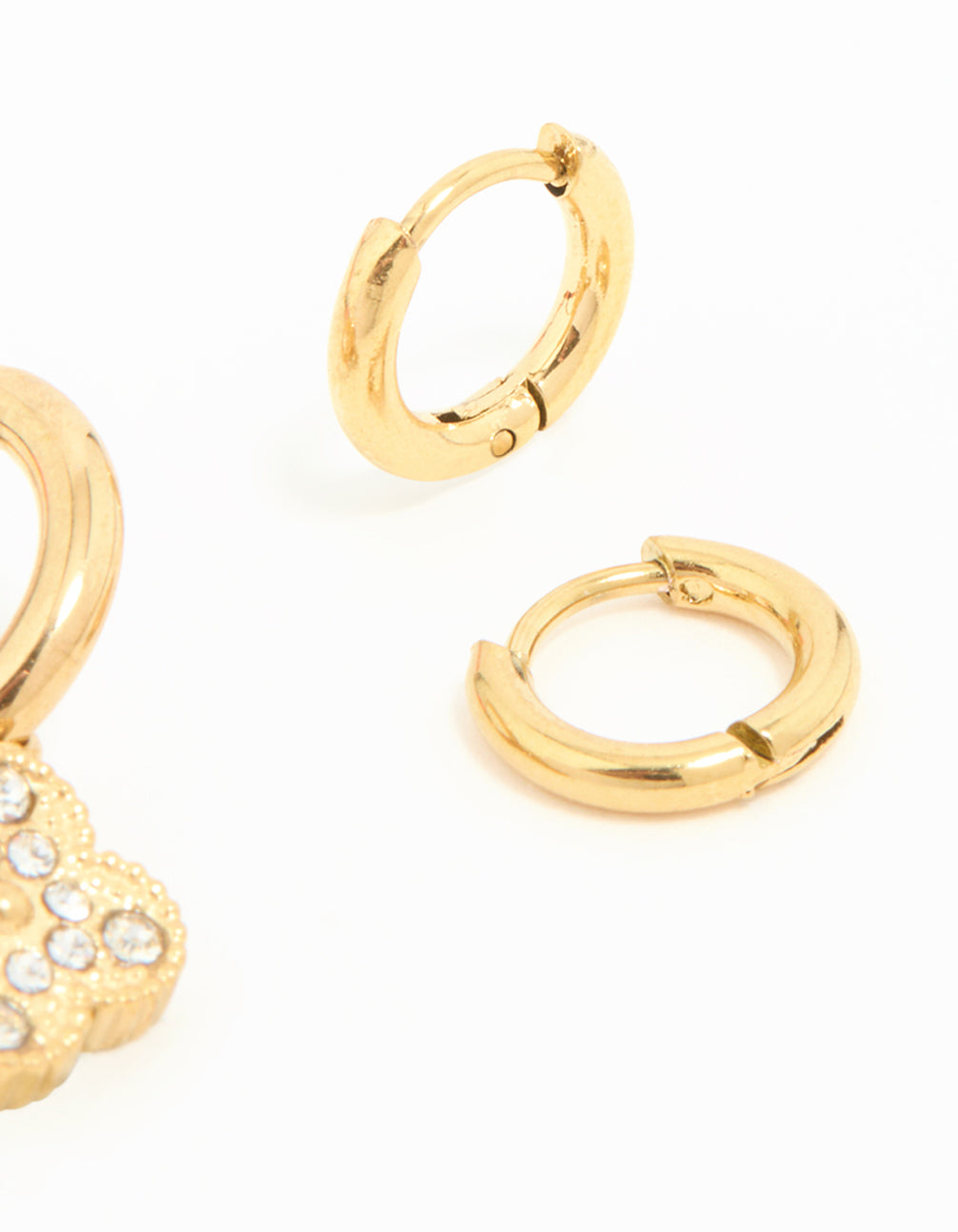 Waterproof Gold Plated Stainless Steel Cubic Zirconia Flower Hoop Earrings 3-Pack