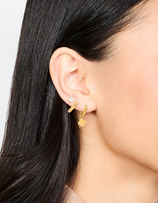 Waterproof Gold Plated Stainless Steel Clover Clean Earrings 3-Pack