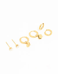 Waterproof Gold Plated Stainless Steel Clover Clean Earrings 3-Pack - link has visual effect only