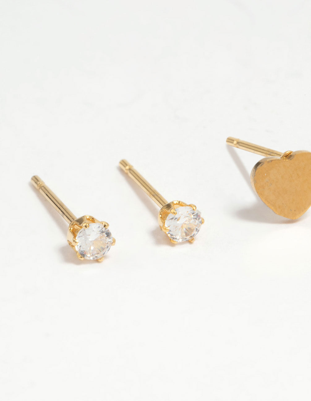 Waterproof Gold Plated Stainless Steel Diamante Clover & Heart Earring Stack Pack