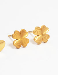 Waterproof Gold Plated Stainless Steel Diamante Clover & Heart Earring Stack Pack - link has visual effect only