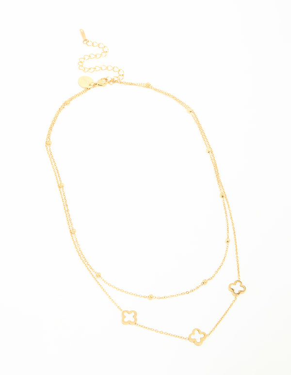 Waterproof Gold Plated Stainless Steel Flower Layered Necklace