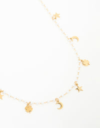 Waterproof Gold Plated Stainless Steel Clover Star & Moon Charm Necklace - link has visual effect only