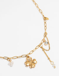 Waterproof Gold Plated Stainless Steel Clover Charm Necklace - link has visual effect only