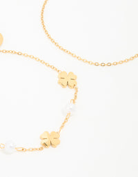 Waterproof Gold Plated Stainless Steel Clover & Pearl Bracelets 2-Pack - link has visual effect only