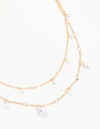 Gold Cubic Zirconia Teardrop Layered Necklace - link has visual effect only