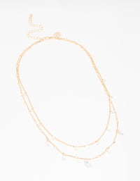 Gold Cubic Zirconia Teardrop Layered Necklace - link has visual effect only