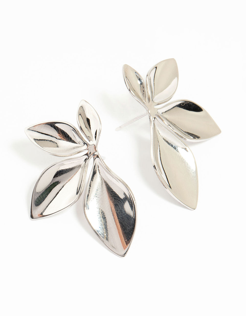 Showcasing waterproof stainless steel leaf cluster stud earrings in silver front view
