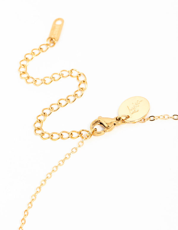 Waterproof Gold Plated Stainless Steel Cubic Zirconia Rondell Pendant Necklace