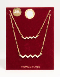 Gold Plated Cubic Zirconia Zig Zag Pendant Necklace Pack - link has visual effect only