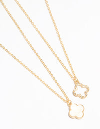 Gold Plated Flower Pendant Necklaces 2-Pack - link has visual effect only