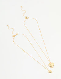 Gold Plated Heart Pendant Necklaces 2-Pack - link has visual effect only