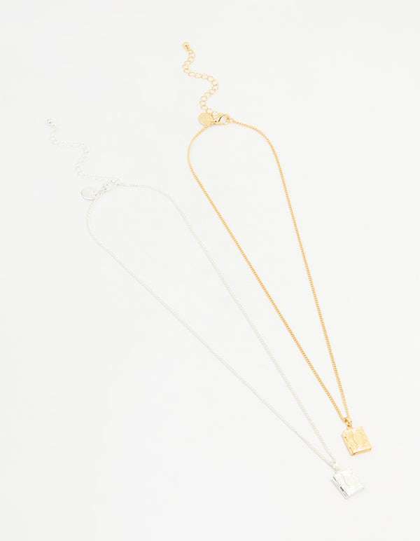 Gold & Silver Plated Locket Pendant Necklaces 2-Pack