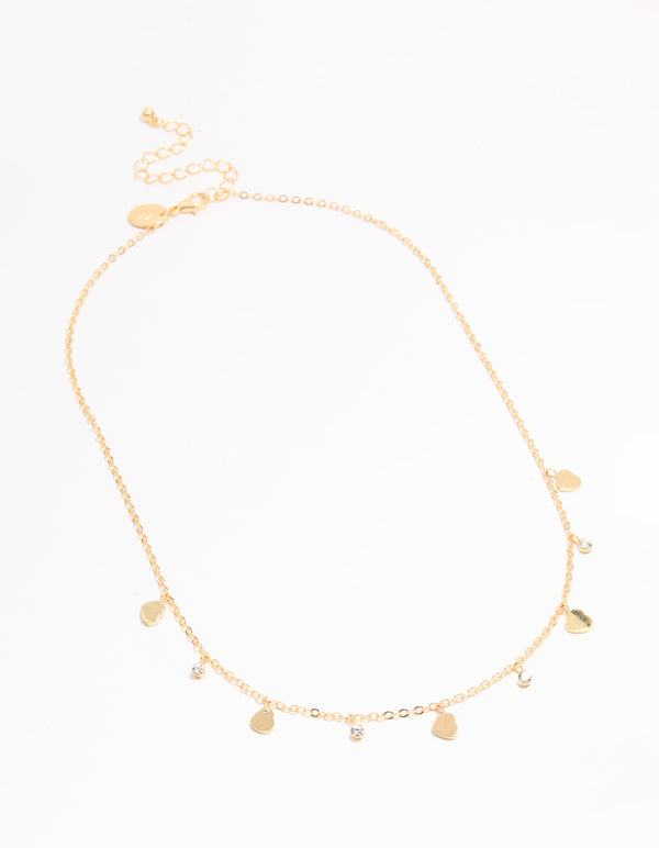 Gold Plated Cubic Zirconia & Heart Charm Pendant Necklace
