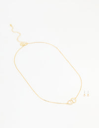 Gold Plated Cubic Zirconia Linked Necklace & Stud Earrings Set - link has visual effect only
