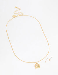 Gold Plated Cubic Zirconia Envelope Necklace & Stud Earrings Set - link has visual effect only