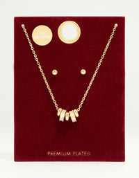 Gold Plated Cubic Zirconia Rondell Pendant Necklace & Earrings Set - link has visual effect only