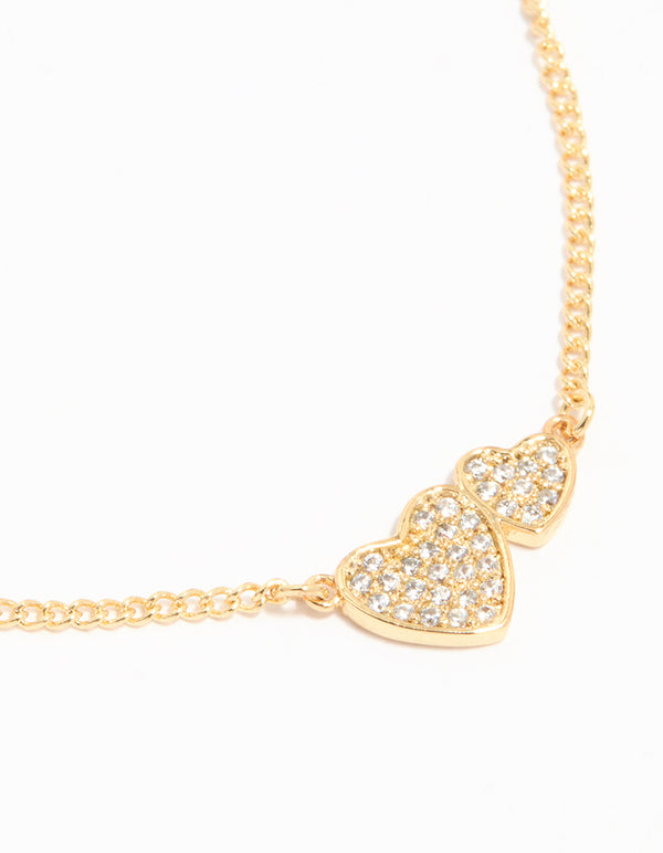 Mixed Metal Cubic Zirconia Linked Hearts Toggle Bracelets 2-Pack