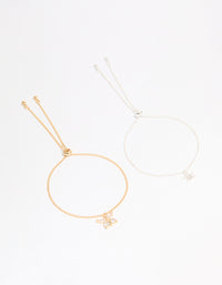 Mixed Metal Cubic Zirconia Butterfly Link Toggle Bracelets 2-Pack - link has visual effect only