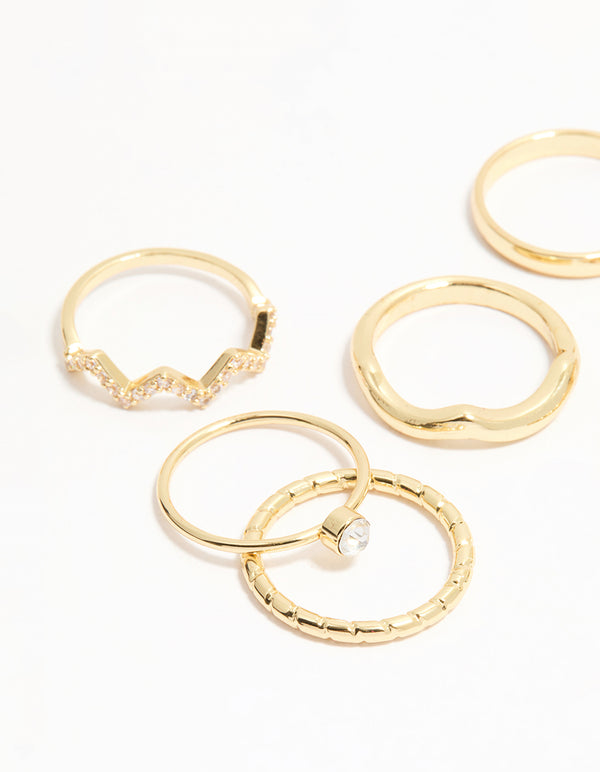 Gold Plated Zigzag Stacking Rings 7-Pack