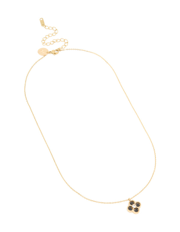 Waterproof Gold Plated Stainless Steel Black Flower Pendant Necklace