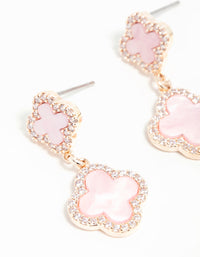 Rose Gold Cubic Zirconia Pink Flower Drop Earrings - link has visual effect only