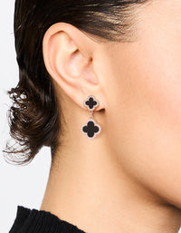 Gold Cubic Zirconia Black Flower Drop Earrings - link has visual effect only