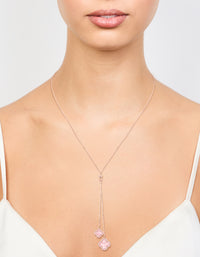 Rose Gold Cubic Zirconia Pink Flower Y-Necklace - link has visual effect only