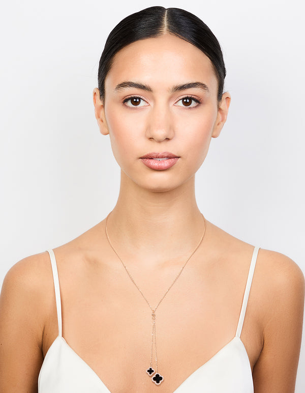 Gold Cubic Zirconia Black Flower Y-Necklace