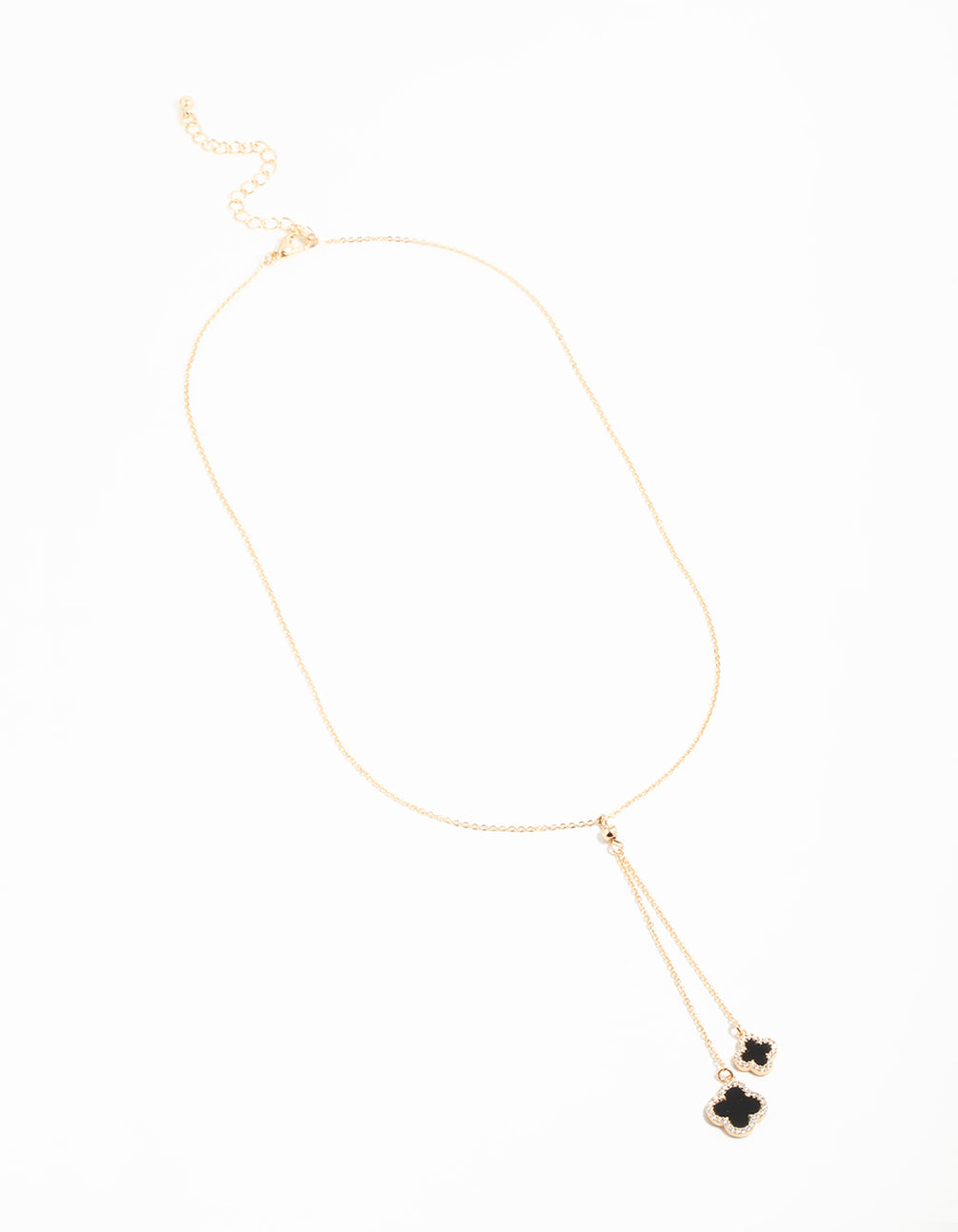 Gold Cubic Zirconia Black Flower Y-Necklace