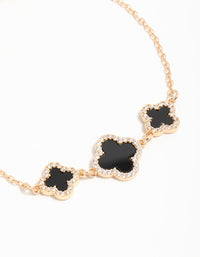 Gold Cubic Zirconia Black Flower Trio Bracelet - link has visual effect only