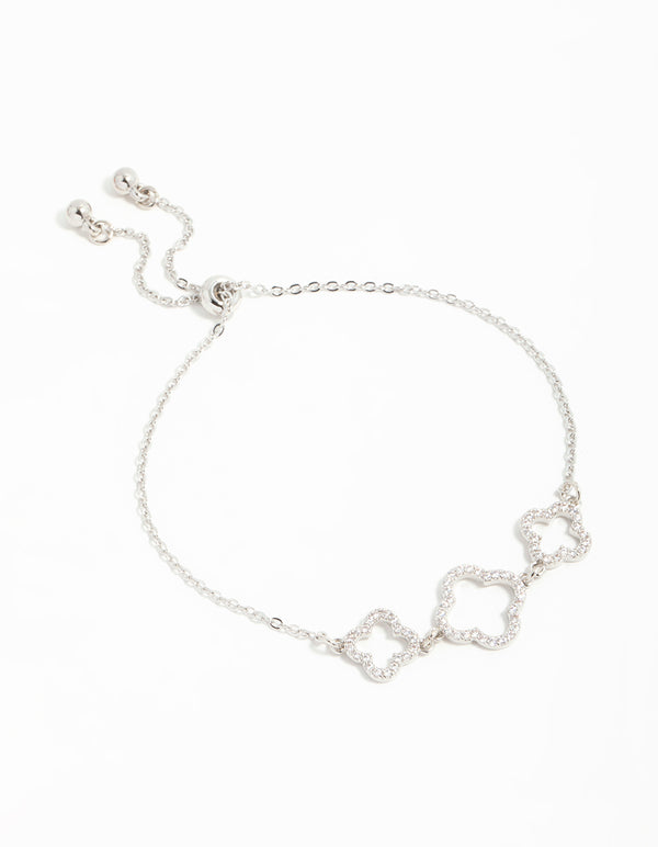 Silver Cubic Zirconia Flower Trio Bracelet