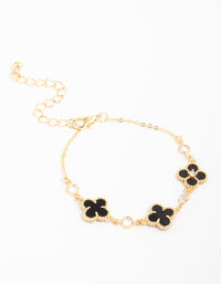 Gold Plated Cubic Zirconia Black Flower Bracelet - link has visual effect only