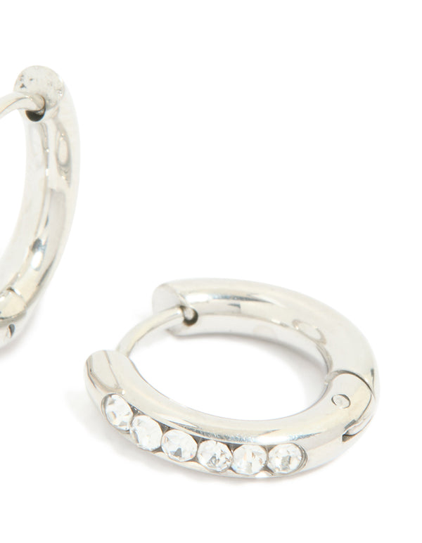 Waterproof Stainless Steel Cubic Zirconia Round Clicker Huggie earrings