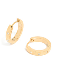 Waterproof Gold Plated Stainless Steel Cubic Zirconia Trio Huggie Earrings - link has visual effect only