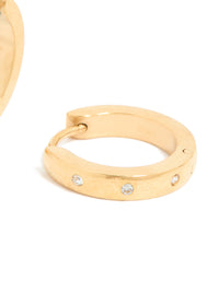 Waterproof Gold Plated Stainless Steel Cubic Zirconia Trio Huggie Earrings - link has visual effect only