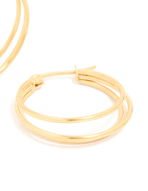 Waterproof Gold Plated Stainless Steel Double Hoop Earrings