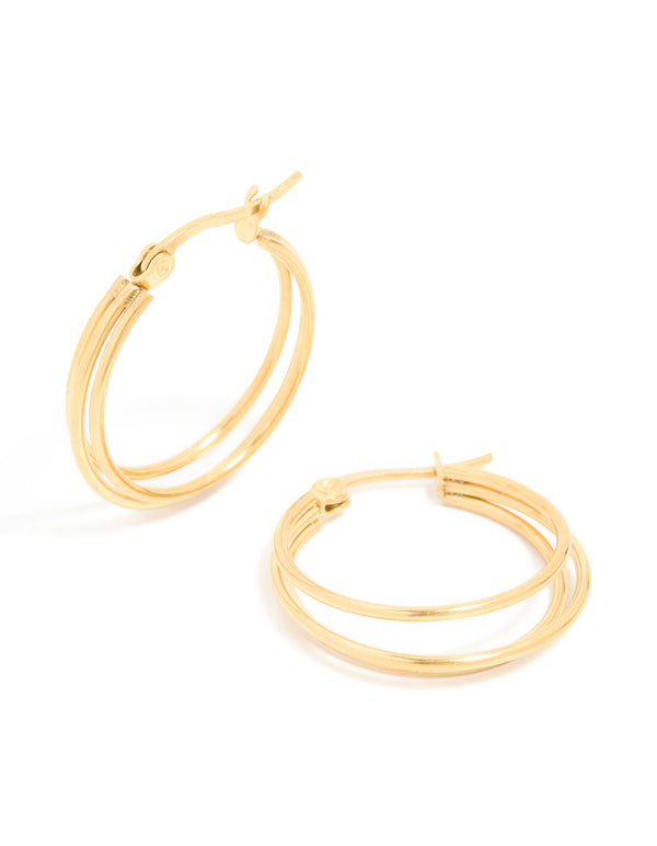 Waterproof Gold Plated Stainless Steel Double Hoop Earrings