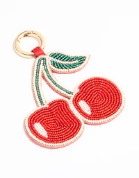 Red Beaded Cherry Outline Keychain - link has visual effect only