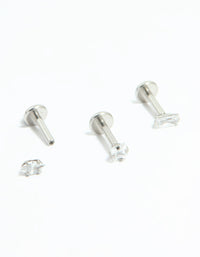 Surgical Steel Cubic Zirconia Mixed Shape Flat Back Studs 3-Pack - link has visual effect only