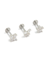 Surgical Steel Cubic Zirconia Floral Flat Back Studs 3-Pack